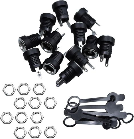 24Pcs 5.5 x 2.1mm 2 Pin DC Power Female Jack Panel Mount Connector Sockets, DC Electrical Plug Connector Adapter with Dustproof Plug in Saudi Arabia