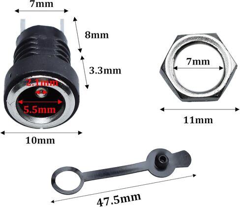 24Pcs 5.5 x 2.1mm 2 Pin DC Power Female Jack Panel Mount Connector Sockets, DC Electrical Plug Connector Adapter with Dustproof Plug in Saudi Arabia