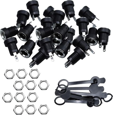 24Pcs 5.5 x 2.1mm 2 Pin DC Power Female Jack Panel Mount Connector Sockets, DC Electrical Plug Connector Adapter with Dustproof Plug in Saudi Arabia