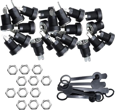 24Pcs 5.5 x 2.1mm 2 Pin DC Power Female Jack Panel Mount Connector Sockets, DC Electrical Plug Connector Adapter with Dustproof Plug in Saudi Arabia