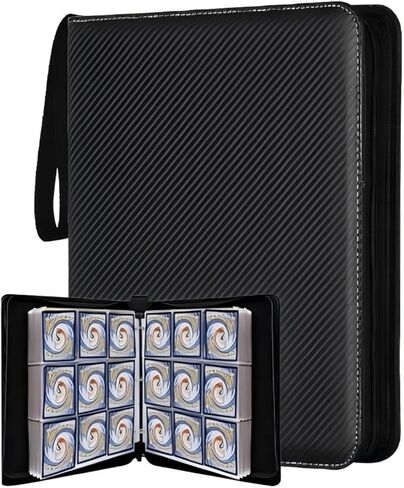 حافظة بطاقات تداول بأربعة جيوب، حافظة بطاقات تحتوي على 400 جيب، بطاقات رياضية، مجموعة بطاقات ألعاب، حامل بطاقات، ألبوم تخزين بطاقات مع أكمام وسحاب (جيب أسود-400) in Kuwait