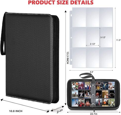 حافظة بطاقات تداول بأربعة جيوب، حافظة بطاقات تحتوي على 400 جيب، بطاقات رياضية، مجموعة بطاقات ألعاب، حامل بطاقات، ألبوم تخزين بطاقات مع أكمام وسحاب (جيب أسود-400) in Kuwait