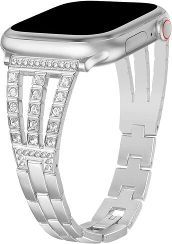 Slim Metal Band Compatible with Apple Watch Bands for Women 38/40/41/42/44/45/46/49mm, Stylish Diamond Stainless Steel Strap Polished Metal Clasp for iWatch Series 10/9/8/SE/7/6/5/4/3/2/1 in Saudi Arabia