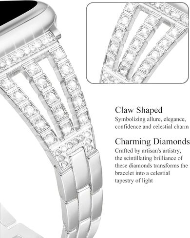 Slim Metal Band Compatible with Apple Watch Bands for Women 38/40/41/42/44/45/46/49mm, Stylish Diamond Stainless Steel Strap Polished Metal Clasp for iWatch Series 10/9/8/SE/7/6/5/4/3/2/1 in Saudi Arabia