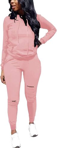 Nimsruc Women's Two Piece Outfits Casual Long Sleeve Sweatsuit Tracksuit Pant Sets Red XL in Kuwait