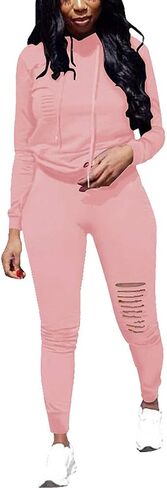Nimsruc Women's Two Piece Outfits Casual Long Sleeve Sweatsuit Tracksuit Pant Sets Red XL in Kuwait