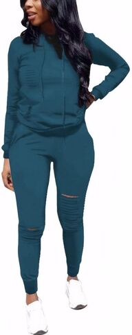 Nimsruc Women's Two Piece Outfits Casual Long Sleeve Sweatsuit Tracksuit Pant Sets Red XL in Kuwait