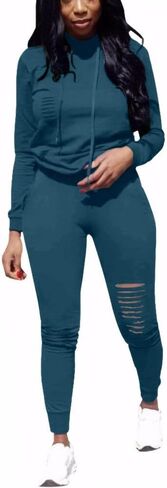 Nimsruc Women's Two Piece Outfits Casual Long Sleeve Sweatsuit Tracksuit Pant Sets Red XL in Kuwait