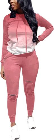 Nimsruc Women's Two Piece Outfits Casual Long Sleeve Sweatsuit Tracksuit Pant Sets Red XL in Kuwait