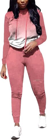 Nimsruc Women's Two Piece Outfits Casual Long Sleeve Sweatsuit Tracksuit Pant Sets Red XL in Kuwait
