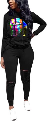 Nimsruc Women's Two Piece Outfits Casual Long Sleeve Sweatsuit Tracksuit Pant Sets Red XL in Kuwait