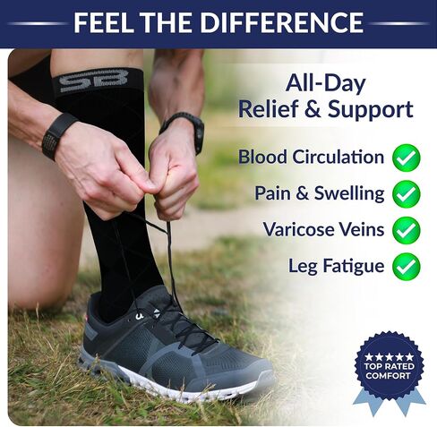 SB SOX 3-Pair Compression Socks for Men & Women (15-20mmHg) – Best Compression Socks for Flying, Medical, Sports, Wide Calf Fit, Skiing, and Daily Wear in Kuwait