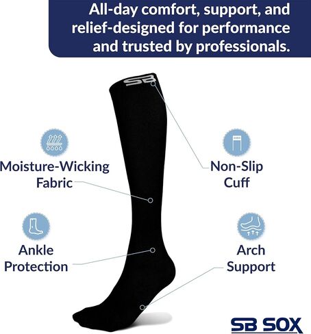 SB SOX 3-Pair Compression Socks for Men & Women (15-20mmHg) – Best Compression Socks for Flying, Medical, Sports, Wide Calf Fit, Skiing, and Daily Wear in Kuwait