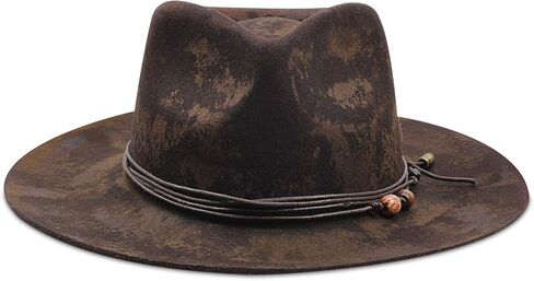 RUEDIGER Wide Brim Fedora Hats for Men Women 100% Wool Felt Panama Rancher Hat with Lightning Logo Distressed/Burned Handmade in Kuwait