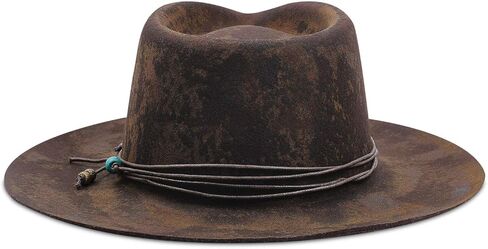 RUEDIGER Wide Brim Fedora Hats for Men Women 100% Wool Felt Panama Rancher Hat with Lightning Logo Distressed/Burned Handmade in Kuwait