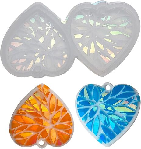 Earring Holographic Silicone Mold Keychain Crystal Epoxy Resin Mold Heart Pendants Jewelry Making Casting Mold in Saudi Arabia