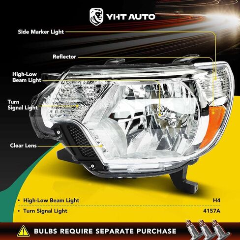 YHTAUTO مجموعة من 2 استبدال مجموعة المصابيح الأمامية لعام 2005-2011 مصابيح تويوتا تاكوما للسائق والراكب، مصابيح أمامية شفافة بعدسات شفافة من الكروم، مصابيح أمامية عاكسة للمنشور الصغير in Saudi Arabia
