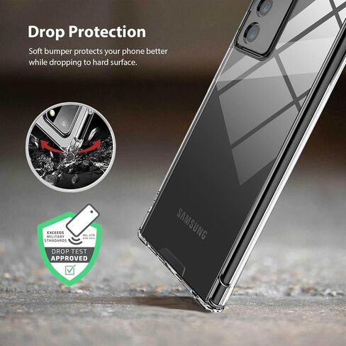 KIOMY Clear Case for Samsung Galaxy Note 20 Airbag Corners Shockproof Bumper Protective Phone Cover, Hybrid Design Hard PC Back with Flexible TPU Frame in Kuwait