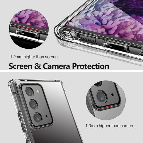 KIOMY Clear Case for Samsung Galaxy Note 20 Airbag Corners Shockproof Bumper Protective Phone Cover, Hybrid Design Hard PC Back with Flexible TPU Frame in Kuwait