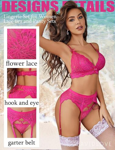 Avidlove Women Garter Lingerie Set 3 Piece Lace Bra and Panty Set with Garter Blet Sexy Bralette Set in Kuwait