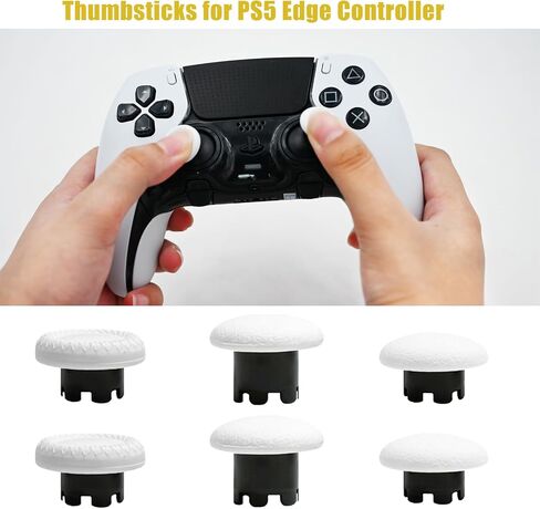 6 Pcs Metal Thumbsticks for PS5 Edge Controller, 4 Pcs Back Paddles Triggers Buttons for PS5 Dualsense Controller, Replacement Accessories Parts for PS5 Edge Controller Analog Joystick(White) in Kuwait