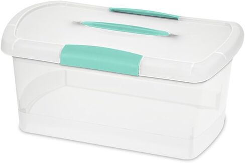 Sterilite Large Nesting ShowOffs, Stackable Small Storage Bin with Latching Lid and Handle, Plastic Container to Organize Office Files, Clear, 18-Pack in Kuwait