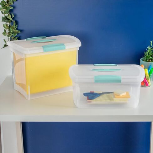 Sterilite Large Nesting ShowOffs, Stackable Small Storage Bin with Latching Lid and Handle, Plastic Container to Organize Office Files, Clear, 18-Pack in Kuwait