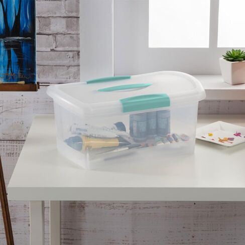 Sterilite Large Nesting ShowOffs, Stackable Small Storage Bin with Latching Lid and Handle, Plastic Container to Organize Office Files, Clear, 18-Pack in Kuwait
