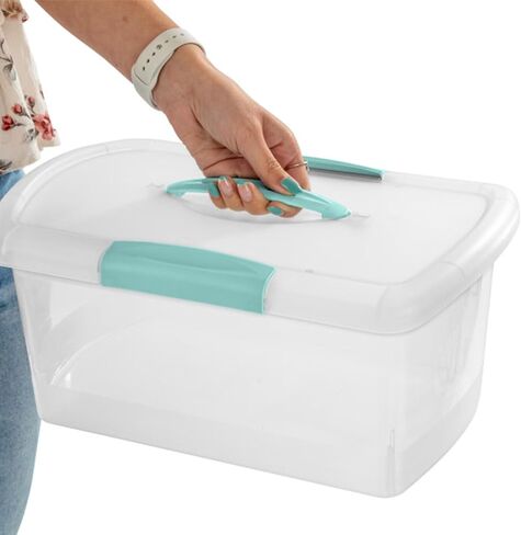 Sterilite Large Nesting ShowOffs, Stackable Small Storage Bin with Latching Lid and Handle, Plastic Container to Organize Office Files, Clear, 18-Pack in Kuwait