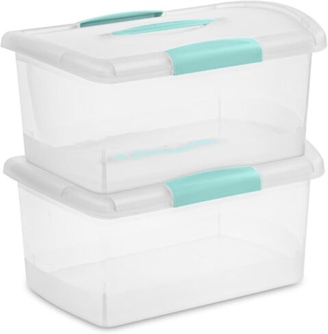 Sterilite Large Nesting ShowOffs, Stackable Small Storage Bin with Latching Lid and Handle, Plastic Container to Organize Office Files, Clear, 18-Pack in Kuwait