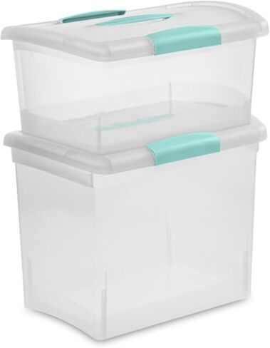 Sterilite Large Nesting ShowOffs, Stackable Small Storage Bin with Latching Lid and Handle, Plastic Container to Organize Office Files, Clear, 18-Pack in Kuwait