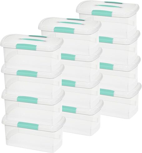 Sterilite Large Nesting ShowOffs, Stackable Small Storage Bin with Latching Lid and Handle, Plastic Container to Organize Office Files, Clear, 18-Pack in Kuwait