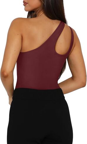 REORIA Women’s Sexy Plunge One Shoulder Sleeveless V Backless Going Out Tank Bodysuits Tops in Kuwait