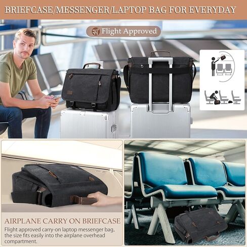 حقيبة ماسنجر للرجال 15.7-17.3 بوصة: قطعتان من حقيبة الكمبيوتر المحمول وحقيبة عمل جلدية من القماش in Kuwait