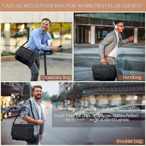 حقيبة ماسنجر للرجال 15.7-17.3 بوصة: قطعتان من حقيبة الكمبيوتر المحمول وحقيبة عمل جلدية من القماش in Kuwait