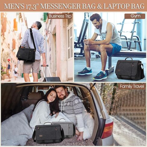 حقيبة ماسنجر للرجال 15.7-17.3 بوصة: قطعتان من حقيبة الكمبيوتر المحمول وحقيبة عمل جلدية من القماش in Kuwait