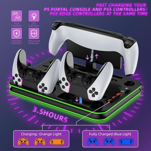 Stand and Cooling Station for PS5/PS5 Slim/PS5 Pro with RGB LED Controller Charging Dock Accessories, Charger for PlayStation 5 Controller and PS Portal Console Headset and Remote Holders (White) in Kuwait
