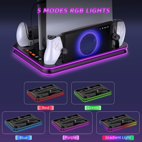Stand and Cooling Station for PS5/PS5 Slim/PS5 Pro with RGB LED Controller Charging Dock Accessories, Charger for PlayStation 5 Controller and PS Portal Console Headset and Remote Holders (White) in Kuwait