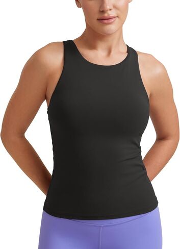 قميص بدون أكمام للسيدات من CRZ YOGA Butterluxe Racerback مع حمالة صدر مدمجة على الرف - قميص داخلي مبطن برقبة عالية ورياضي لليوجا in Kuwait