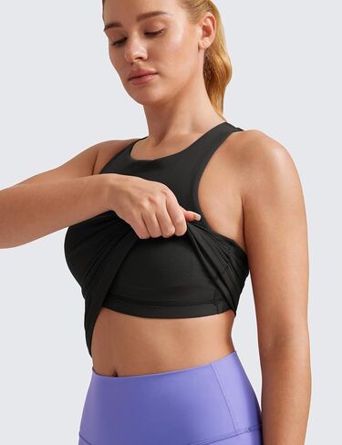 قميص بدون أكمام للسيدات من CRZ YOGA Butterluxe Racerback مع حمالة صدر مدمجة على الرف - قميص داخلي مبطن برقبة عالية ورياضي لليوجا in Kuwait
