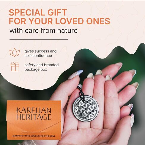 Karelian Heritage Shungite Pendant Round Shape | Healing Spiritual Natural Black Crystal Jewelry Pendant | Sacred Symbol Talisman Amulet Necklace for Meditation in Kuwait