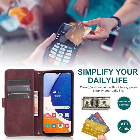 Asuwish Phone Case for Samsung Galaxy A14/M14 5G Zipper Wallet Cell Cover with Tempered Glass Screen Protector Crossbody Wrist Strap Flip Credit Card Holder Slot A 14 4G 14A 14M G5 Women Men Red in Kuwait