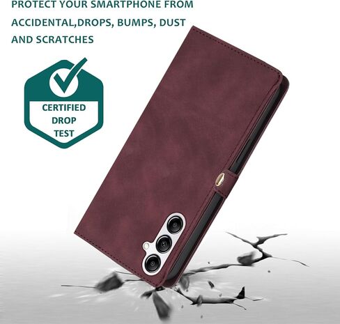 Asuwish Phone Case for Samsung Galaxy A14/M14 5G Zipper Wallet Cell Cover with Tempered Glass Screen Protector Crossbody Wrist Strap Flip Credit Card Holder Slot A 14 4G 14A 14M G5 Women Men Red in Kuwait