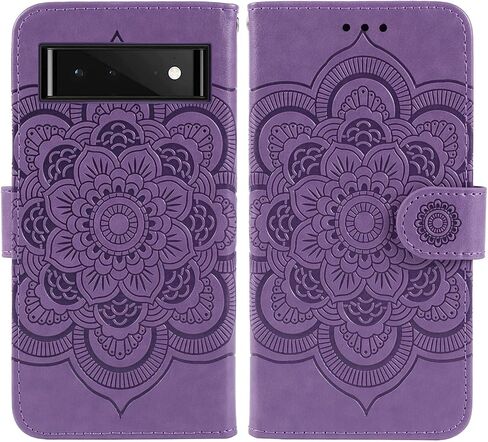 حالة Pixel 6 Case ، Google 6 GB7N6 Wallet Case مع واقي شاشة زجاجي مقسى ، حامل بطاقة الائتمان من Mandala Leather Flip Card Cover Cover For Google Pixel 6 Purple in Kuwait