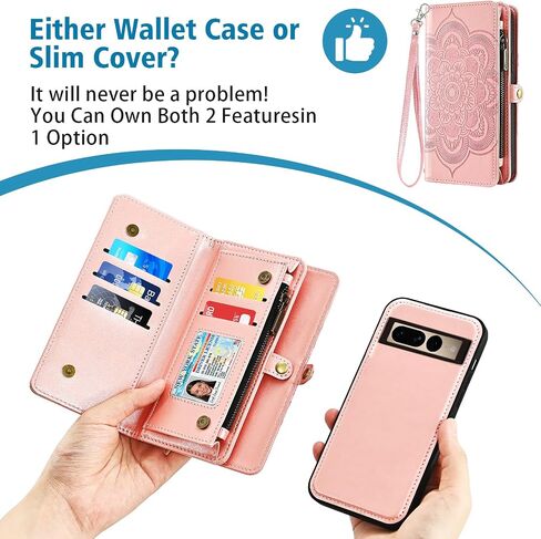 Asuwish Phone Case for Google Pixel 7 Pro 5G Zipper Wallet Detachable Cell Cover with Tempered Glass Screen Protector Strap Flower Card Holder Pixel7Pro Pixel7 XL Seven 7Pro 6.7 Women Girls Rose Gold in Saudi Arabia