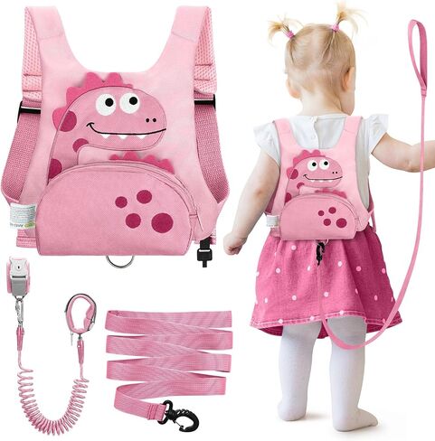 Dr.meter 3 in 1 Toddler Harness Leash + 8.2ft Anti Lost Wrist Link, Cute Dinosaur Kids Safety Harness Tether with Key Lock, Child Protective Leashes While Walking for Outdoor Activity Keep Kids Close in Saudi Arabia