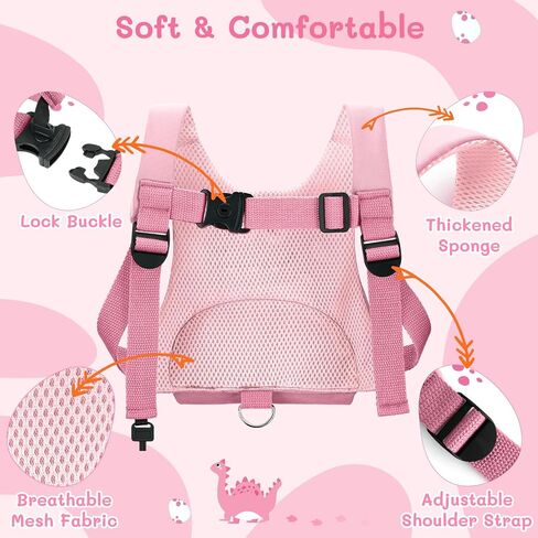 Dr.meter 3 in 1 Toddler Harness Leash + 8.2ft Anti Lost Wrist Link, Cute Dinosaur Kids Safety Harness Tether with Key Lock, Child Protective Leashes While Walking for Outdoor Activity Keep Kids Close in Saudi Arabia