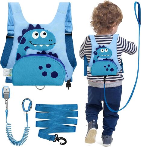 Dr.meter 3 in 1 Toddler Harness Leash + 8.2ft Anti Lost Wrist Link, Cute Dinosaur Kids Safety Harness Tether with Key Lock, Child Protective Leashes While Walking for Outdoor Activity Keep Kids Close in Saudi Arabia