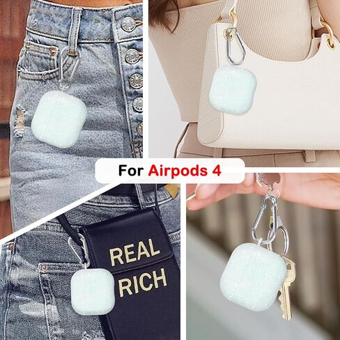 بالنسبة إلى AirPods 4 Case ، فاخرة اللطيفة اللطيفة بريقًا لامعة مع سلسلة مفاتيح للنساء للنساء رجال مضادون لضده ناعمة TPU الغطاء الواقي المقاوم للصدمات للهواء الرابع الأرجواني in Kuwait