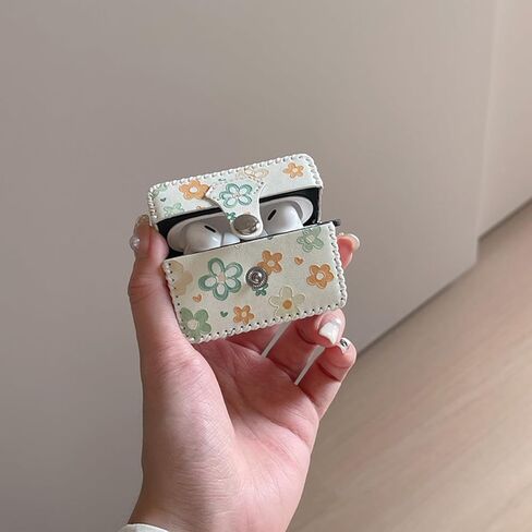 متوافق مع AirPods Pro 2 ، تصميم نمط زهور جميل لطيف غطاء سماعة جلدية ناعمة مع Snap-Fastener آمنة لـ AirPods Pro 2 (Flower) in Kuwait